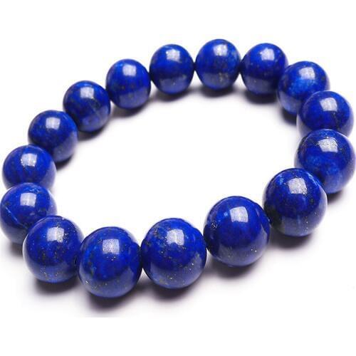 12.5mm Genuine Blue Gold Lapis Lazuli Gems Natural Stone Bracelets For Women Femme Charm Stretch Round Crystal Beads Bracelet