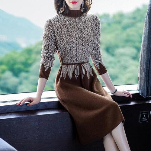 New Fashion 2020 Autumn Winter Women turtleneck Long Sweater Dress Pullovers Warm Knitted Sweaters Pullover Dresses Lady Y08