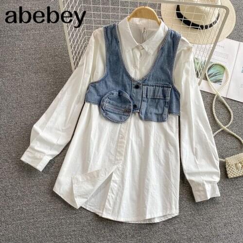 2021 New Summer Fashion turn-down collar puff sleeve Dress pocket decoration denim Vest single breasted shirt Dress