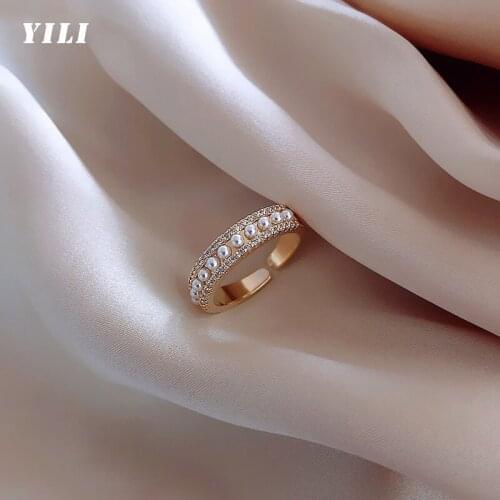 2021 New Korean Pearl Open Ring Fashion Luxury Micro-inlaid Zircon Opening Rings for Women Jewelry finger Rings Gifts