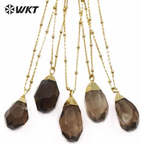 WT-N1149 Natural Smokey Quartz Necklace Gold Capped Chunky Gem-stone Pendant Healing Quartz Jewelry Women Fashion Necklace