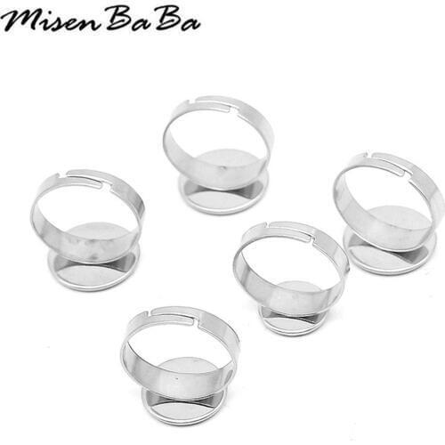10PCS/lots Stainless Steel Adjustable Blank Ring Base Glass Cabochons Cameo Settings Tray Diy Jewelry Making Rings