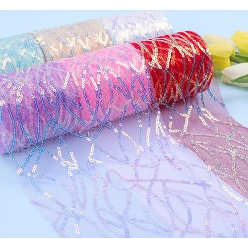 10Yards/Roll 8CM Mesh Embroidered Wave Pattern Sequins Party Supplies DIY Hair Bows Handmade Materials Y2021031203
