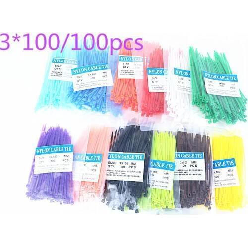 100pcs/bag 12 Color 3x100 3*100 Self-Locking Nylon Wire Cable Zip Ties Cable Ties White Fasten Cable