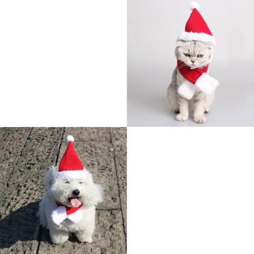 2 Pcs Adjustable Pet Dog Cat Christmas Santa Hat with Scarf Xmas Costume L