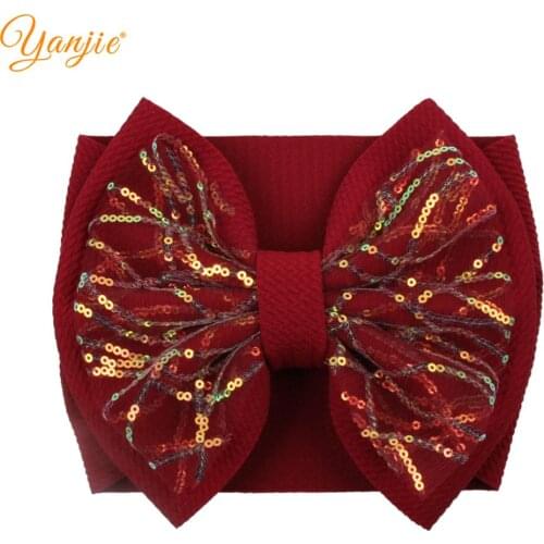 2021 New Arrival 7" Double Layer Larger Hair Bow Sequins Bullet Fabric Baby Headband Handmade Hair Style Head Wrap Headwear