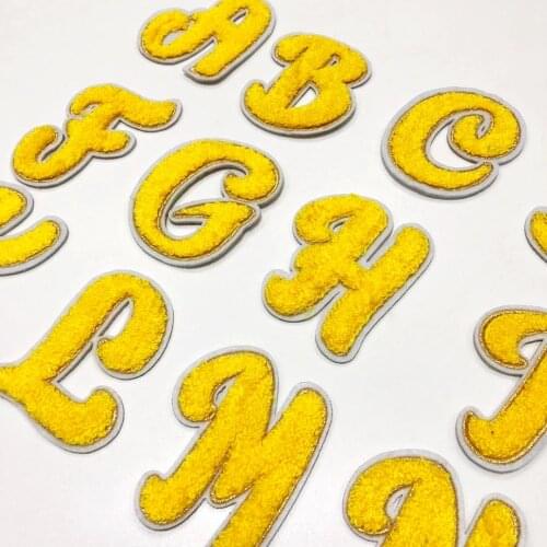 26 Yellow Towel Embroidered English Letters Alphabet Patches For Clothing Bag Jacket DIY Sew On Name Patch Applique Accessories