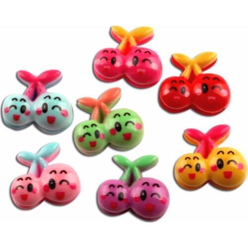 50Pcs Mixed Resin Cherry Smile Decoration Crafts Beads Flatback Cabochon Kawaii Embellishments For Scrapbooking DIY Accessories