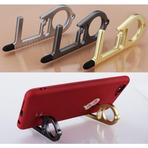 KeyChain Mobile Phone Holder Door Opener Beer Trigger Key Chains Open Door Key Press Elevator Tool Hygiene Bottle Opener