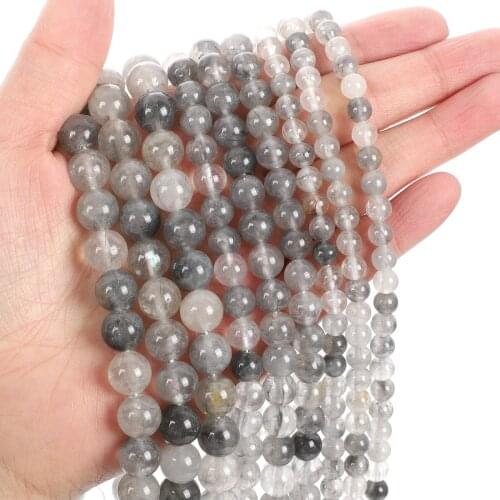 Natural Stone Beads Glossy Cloud Crystal Jade Round Loose Beads for Jewelry Making Needlework DIY Bracelet Strand 4-12 MM