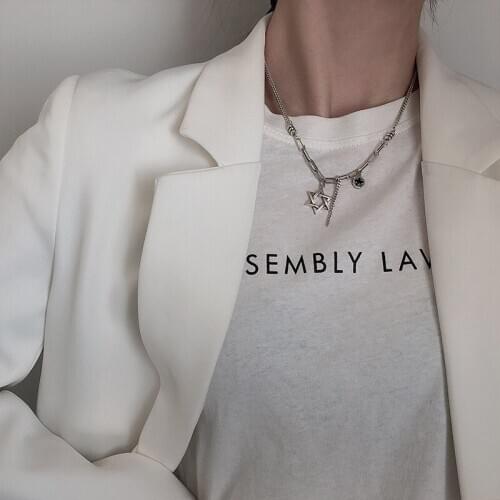 Handmade FIve Pointed Star Pendant Necklace For Women Vintage Tassel Clavicle Chain Choker Hip Hop Fashion Jewelry A828