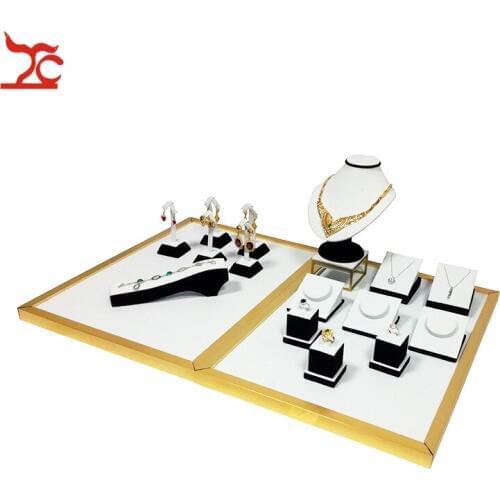 Black White Ring Earring Bangle Organizer Necklace Pendant Stand Kit Stainless Steel Jewelry Display Counter Showcase 76*52*26cm