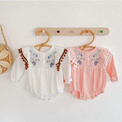 Spring Autumn New Girl Baby Clothes Embroidered Long Sleeve Cotton Jumpsuit Toddler Rompers Princess Cute Infant Newborn Outfits