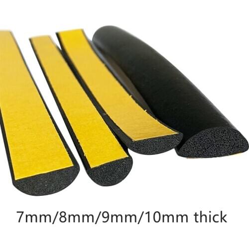 EPDM Rubber Foam Sponge Seal Strip Half Round D Car Insulation Bar Door Sealing 7mm 8mm 9mm 10mm Thick Black