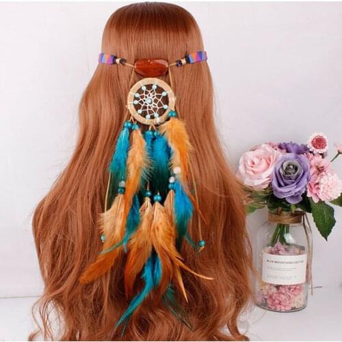 Hippie Headband Feather Dreamcatcher Headdress Boho Feather Headwear Feather Headpiece Hippie Peacock Feather Festival Hair Band