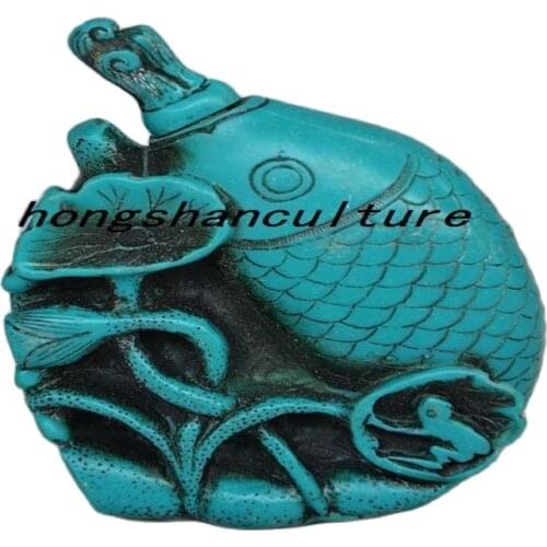 EXQUISITE CHINESE TURQUOISE HANDMADE FISH AND LOTUS LEAF SNUFF BOTTLE