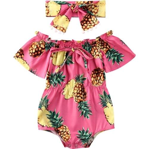 Summer Newborn Baby Girl Clothes Flower Romper Jumpsuit Playsuit Headband Pineapple Sunflower Print Outfit