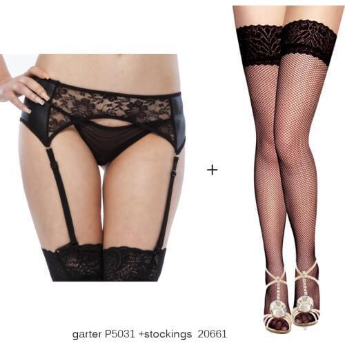 Hot selling plus size stockings garter belt black color 4 types garter panty faux leather lace stockings suspender belt W5031