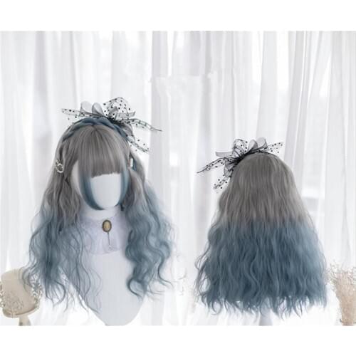 Lolita Girl 51CM Ombre Long Curly Bangs Halloween Cute Party Cosplay Women Wig D140