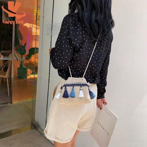 CAREY KEY Fashion Fringe Straw Ladies Shoulder Bag Bohemian Beach Handbag 2021 Summer Manual Weave Rattan Travel Messenger Bags