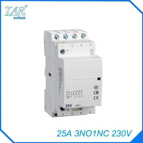 Free shipping high quality 50/60Hz 25A 4P 3NO 1NC 230V 4-pole household mini DIN Rail modular AC contactor