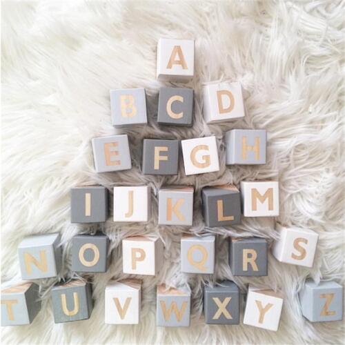 Wood Alphabet Number Blocks Set Kids Natural Wooden Letter Building Blocks Craft Early Learning Educational Toys Baby Room Decor
