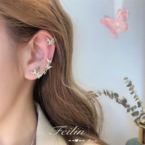 ZDMXJL 2021 New Fashion Womens Earrings Sweet Butterfly Stud Clip Earrings For Women Girl Party Jewelry Gifts Drop-shipping