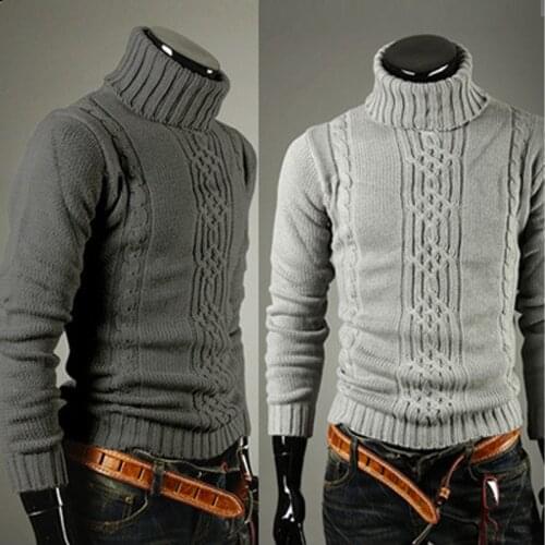 2021 New Turtleneck Men Twist Flower Knitted Sweater Warm Casual Long Sleeve Solid Pull Homme Pullovers Slim Korean Clothes