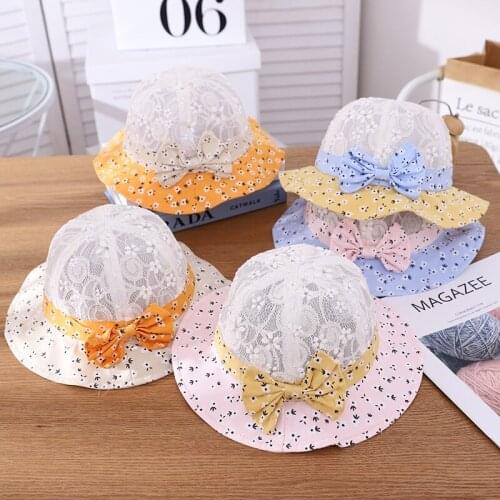 2021 new summer new net yarn bow knot girl fisherman hat children net hat sunscreen princess hat baby sun hat tide