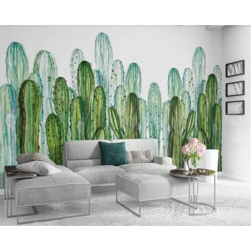 Modern minimalist hand-painted plant cactus wallpaper background wall-professional custom wallpaper