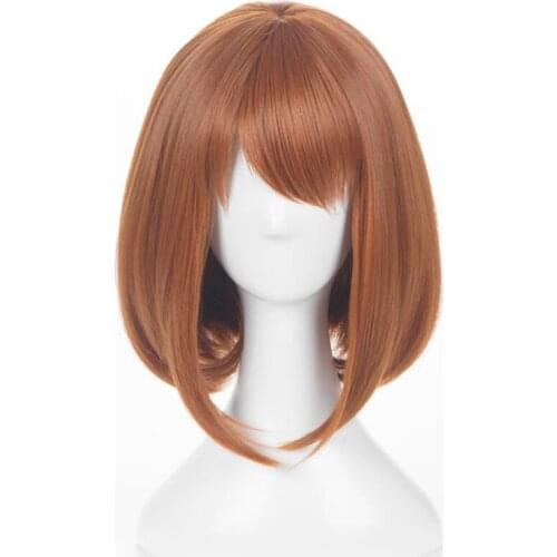 Anime My Hero Academy Ochako Uraraka Pear Short Synthetic Brown Wig Anime Cosplay Wig + Cap + Free Shipping