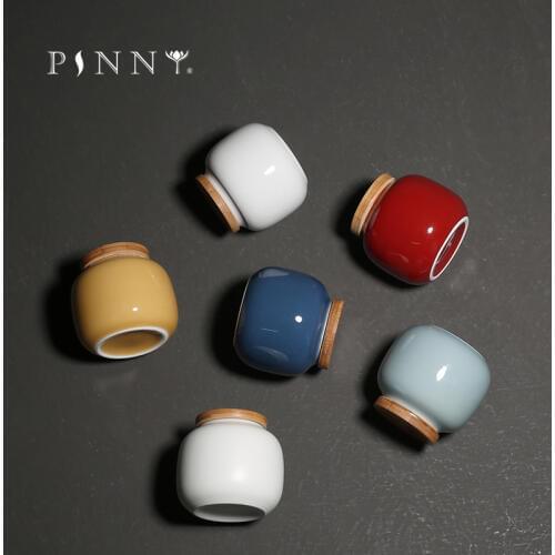 PINNY Mini Ceramic Bamboo Cover Tea Jar Ceramic Pigmented Tea Storage Chinese Kung Fu Tea Accessories Storage Containers