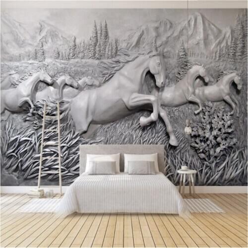 Custom 3D Embossed Horse Running Background Mural Modern Relief Art Wallpaper for Living Room Bedroom 3D Wall Papers Home Decor