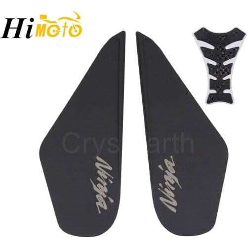 Motorcycle Tank Pads Protector Stickers Side Gas Fuel Knee Grip Traction Pads + Fish Bone Decal For Kawasaki Ninja 400 2017 2018