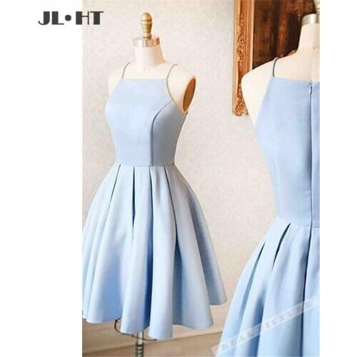 In Stock Homecoming Graduacion Dresses Spaghetti Straps Draped Satin Prom Gown A-Line Evening Party Dress