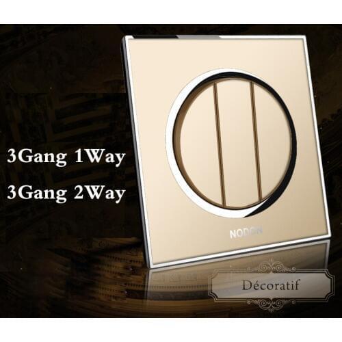 Champagne gold switch socket panel Switch panel wall switch 3Gang 1Way 2Way fluorescence switch