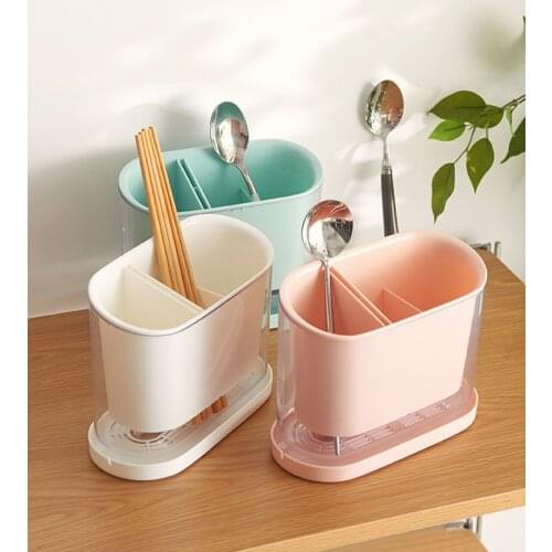 Nordic Simple Solid Color Chopsticks Holder Kitchen Household Draining Plastic Spoon Storage Box Shelf