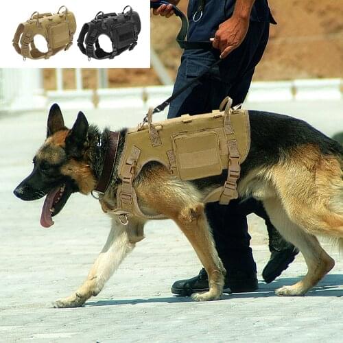 Dog Tactical Harness Molle Vest Adjustable Military Pet Training Harness For Medium Large Dogs With 2 Detachable Pouches Outdoor