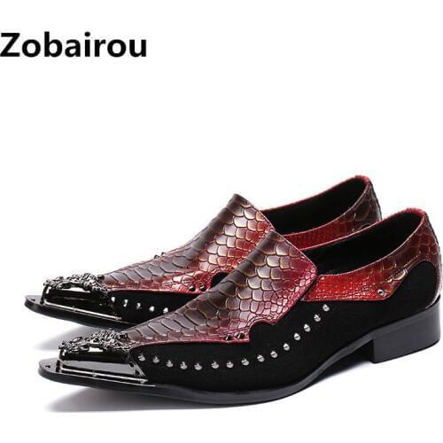 Red blue wedding party spiked loafers stud oxford shoes for men slipon loafers metal toe men formal shoes zapatos hombre vestir