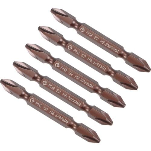 Uxcell 5 Pcs PH2 Magnetic Phillips Double Ended Screwdriver Bits, 1/4 Inch Hex Shank 2.56-inch Length S2 Power Tool (Red)