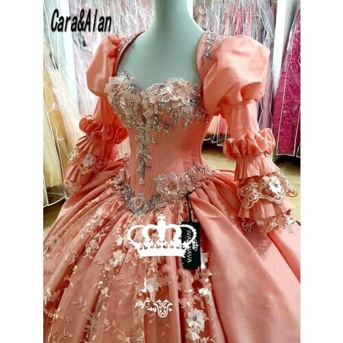 Vintage Pink Quinceanera Dress with Bolero 3D Floral Applique Vestidos Para XV Años Sweet 16 Dress robe de soirée