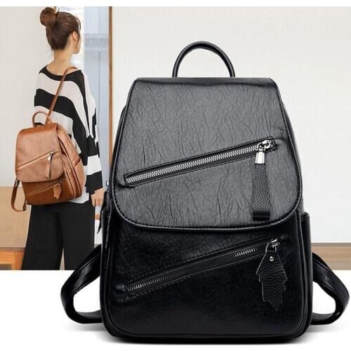 Vintage Tassel Pu Leather Multi-zip Clamshell Women Backpacks High Quality Soft School Bags High Capacity Designer Travel Bags