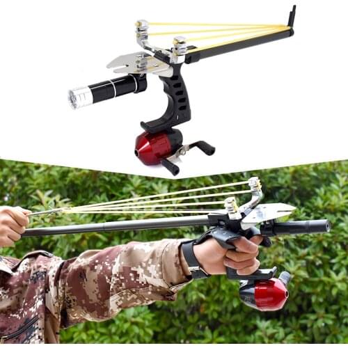 High Power Shooting Fishing Slingshot Set Straight Rod Telescopic Catapult with Red/Green Laser and Flashlight Outdoor Hunting