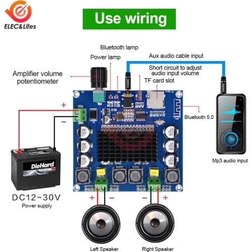 XH-A105 Digital Bluetooth 5.0 Power Amplifier Board Support AUX TF card input TDA7498 Dual Channel Stereo Audio Output 100W*2
