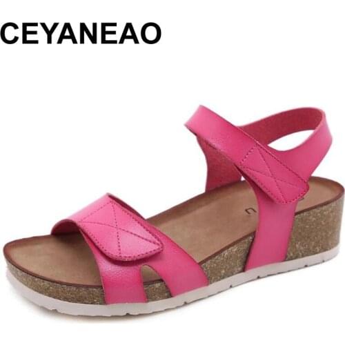 CEYANEAO Fashion Women Sandals Summer Wedges Cork Sandals Platform Heel Ladies Pumps Slip On Casual Women' Sandalias Female Shoe