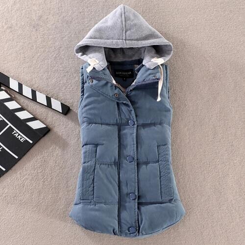 2019 Autumn Winter New Fashion Women Vest Cotton Sleeveless Hooded jacket Patchwork Collar Casual Coat Waistcoat