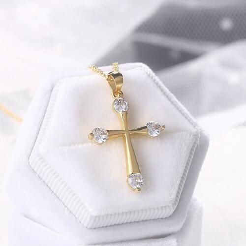 Goth Pendants Choker Necklace For Women Crystal Cross Light Gold Color Womens Chain On The Neck Wholesale Jewelry N108
