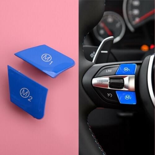 2pcs/set Plastic Blue Steering Wheel M1 M2 Mode Button Switch Cover Cap Trim Car fit for BMW F30 F34 F15 F16 M-Sports