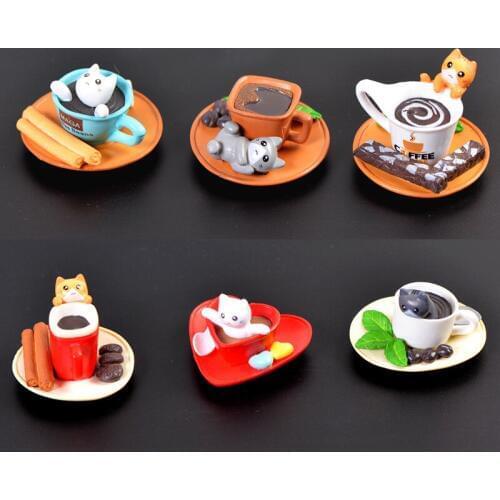 2PCS Fashion Kawaii Cartoon Coco Coffee Cat Toys Micro Landscape Figurines Fairy Garden Decorations Miniatures Crafts Home Decor