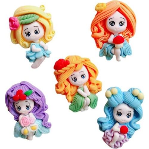 20pcs 5 Styles Mix Cartoon Little Princess Girls Miniature Flatback Planar Resin Cabochon DIY Crafts for Hair Bow Decoration